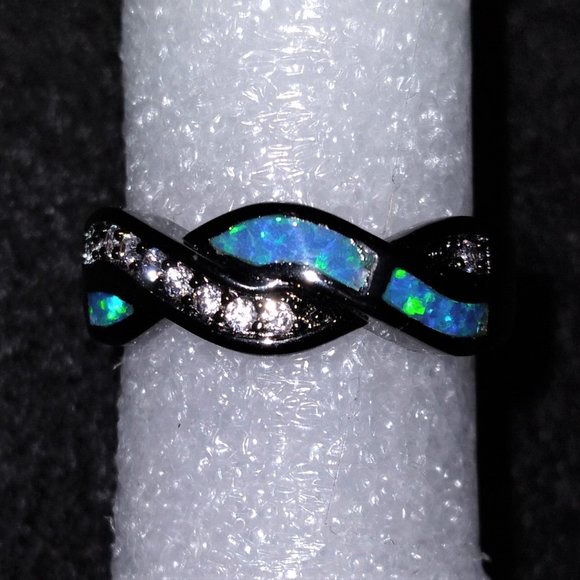 Jewelry New Blue Labcreated Fire Opal Black Gold Plated Ring Size 7 Poshmark